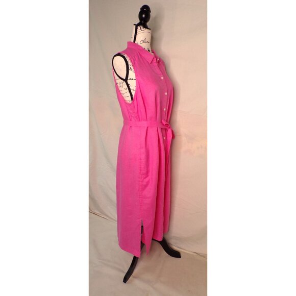 🆕TOMMY BAHAMA Two Palms Linen Shirt Dress Belted Pockets Pink Coral Large - Picture 7 of 10